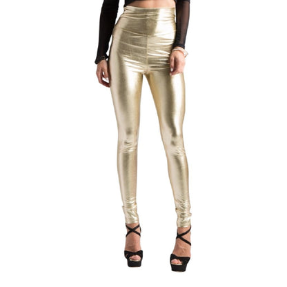 2Chique Boutique Women's Gold High Waist Faux Leather Leggings (Medium)