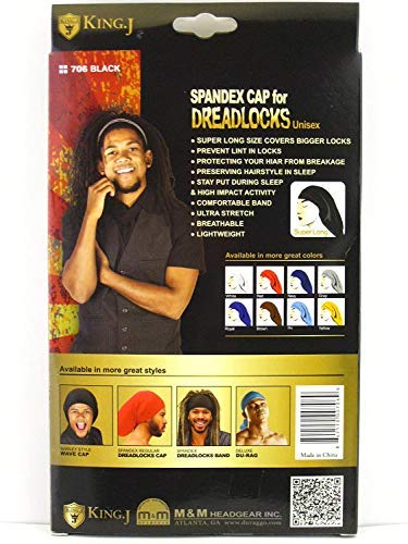 King.J Super Long Unisex Spandex Cap for Dreadlocks (Black)