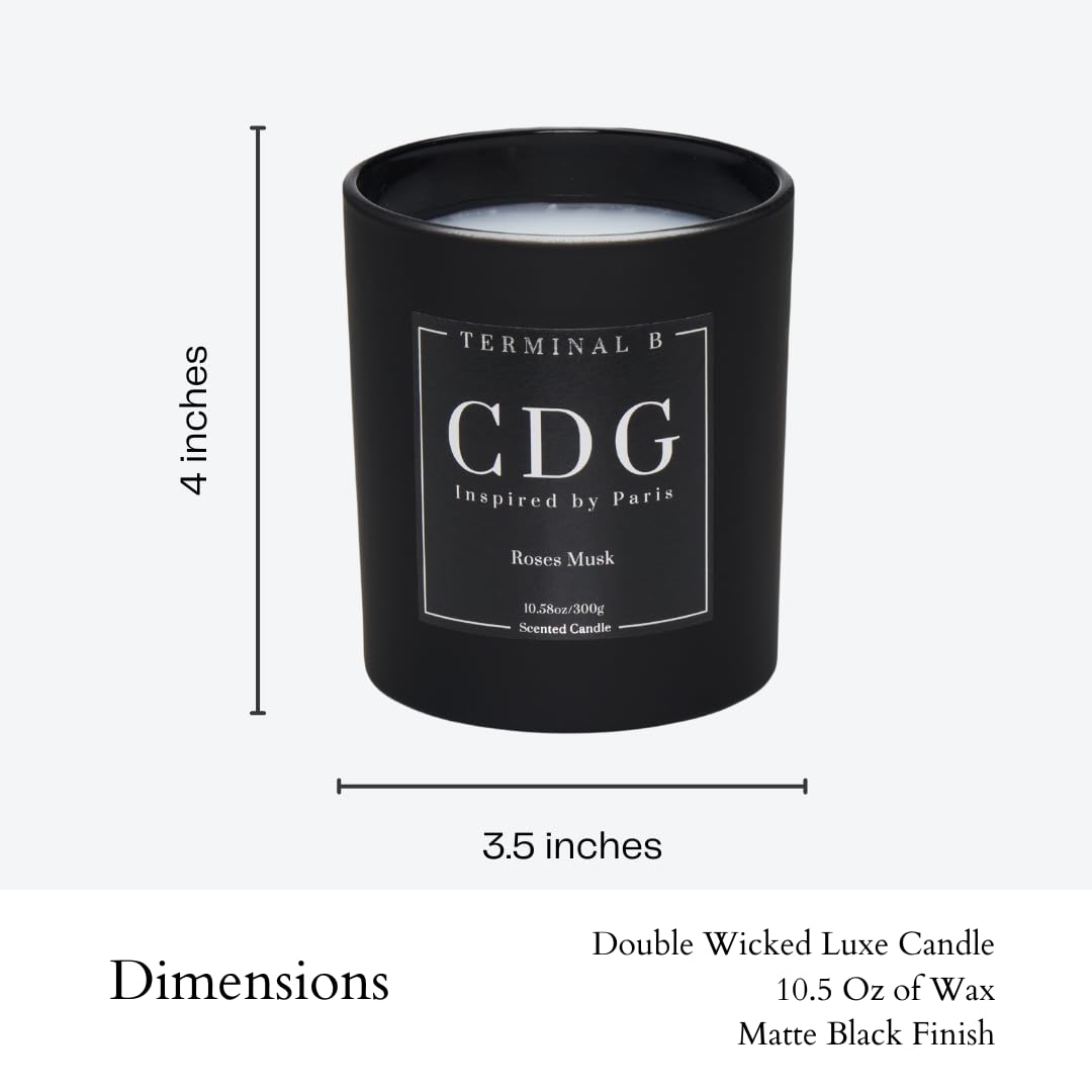 TERMINAL B Luxury Scented Candle, CDG - Paris: Roses Musk, Travel Inspired Airport Coded Candle, 10.58 oz, 60 Hour Burn Time, Made in Los Angeles