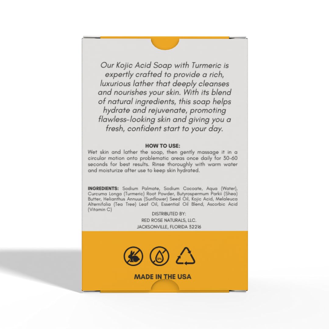 Red Rose Naturals Kojic Acid Soap with Turmeric, 4 oz Bar