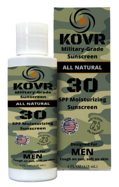 Kovr Sunscreen SPF 30 Face & Body Lotion - Reef Safe & Water Resistant Mineral Sunscreen | Broad Spectrum, Moisturizing, Unscented | Military Grade Sunblock for Men (4 fl oz)