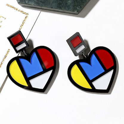 2Chique Boutique Women's Multicolor, Color block Heart Earring