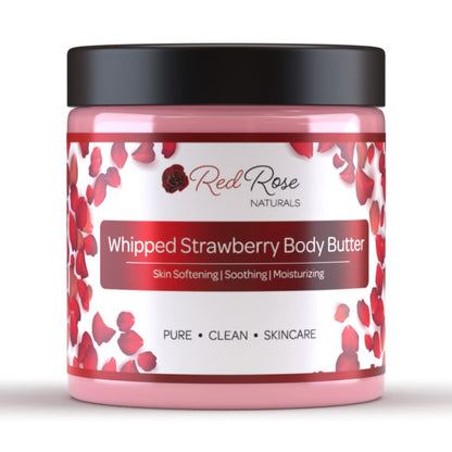 Red Rose Naturals Whipped Strawberry Body Butter for Sensitive, Dry Skin, 8 Oz, Non-Greasy, Soft & Creamy, Moisturizing Shea Butter- Natural Skincare for All Skin – Vegan