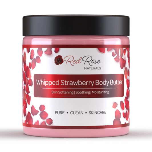 Red Rose Naturals Whipped Strawberry Body Butter for Sensitive, Dry Skin, 8 Oz, Non-Greasy, Soft & Creamy, Moisturizing Shea Butter- Natural Skincare for All Skin – Vegan