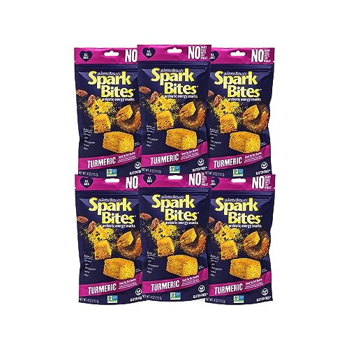 SPARK BITES - Turmeric (Pack of 6) Allergen Free Vegan Healthy Energy Snack - A Steady Release of Wholesome Energy with NONE OF THE TOP 8 ALLERGENS - Vegan, Non-GMO, Gluten-Free