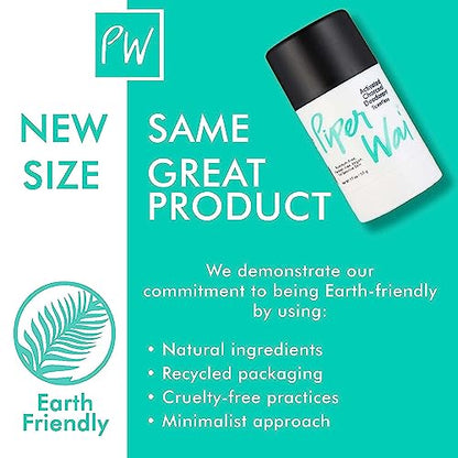 PiperWai Natural Deodorant w/ Activated Charcoal | 24-Hour Sweat Protection, Vegan, Aluminum Free Deodorant for Women & Men | Travel Essential Shark Tank Product | 50g Unscented Stick