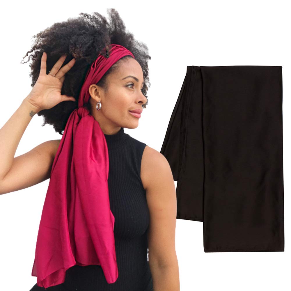 100% Satin Head Scarf | Headwrap for Women | Hair Turban for Black Women (Black)