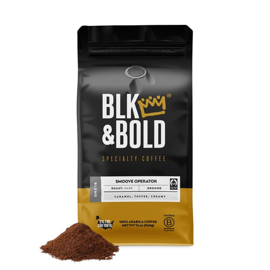 BLK & Bold Ground Coffee, Smoove Operator Premium Dark Roast, 100% Arabica Beans, 12 oz Bag