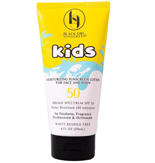 BLACK GIRL SUNSCREEN Large Kids SPF 50 Sunscreen Lotion, 6 Oz Vegan & Water-Resistant, Will not Leave White Residue (6 Fl. Oz.)