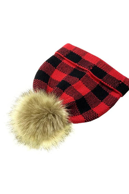 2Chique Boutique Women's Red and Black Pom Pom Beanie