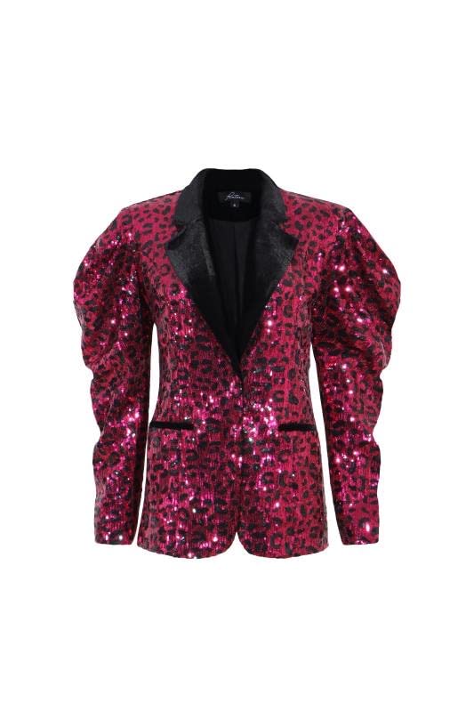 Pantora Women's Selena Sequin Blazer, Pink Leopard, Large