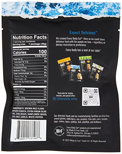 Every Body Eat Snack Thins, Sea Salt Chia, Gluten & Dairy Free, Vegan, School Lunch Snacks, Single Serve (Pack of 20)