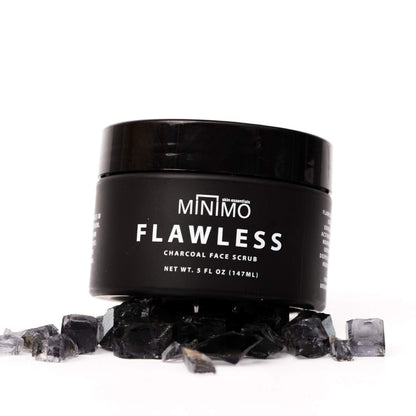 Minimo Flawless Charcoal Face Exfoliating Scrub + Applicator & Moisturizer for Bright Clear Skin Cleanse & Detox - All Natural Activated Charcoal - Fragrance Free for Sensitive Skin (5 oz)
