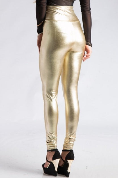 2Chique Boutique Women's Gold High Waist Faux Leather Leggings (Medium)
