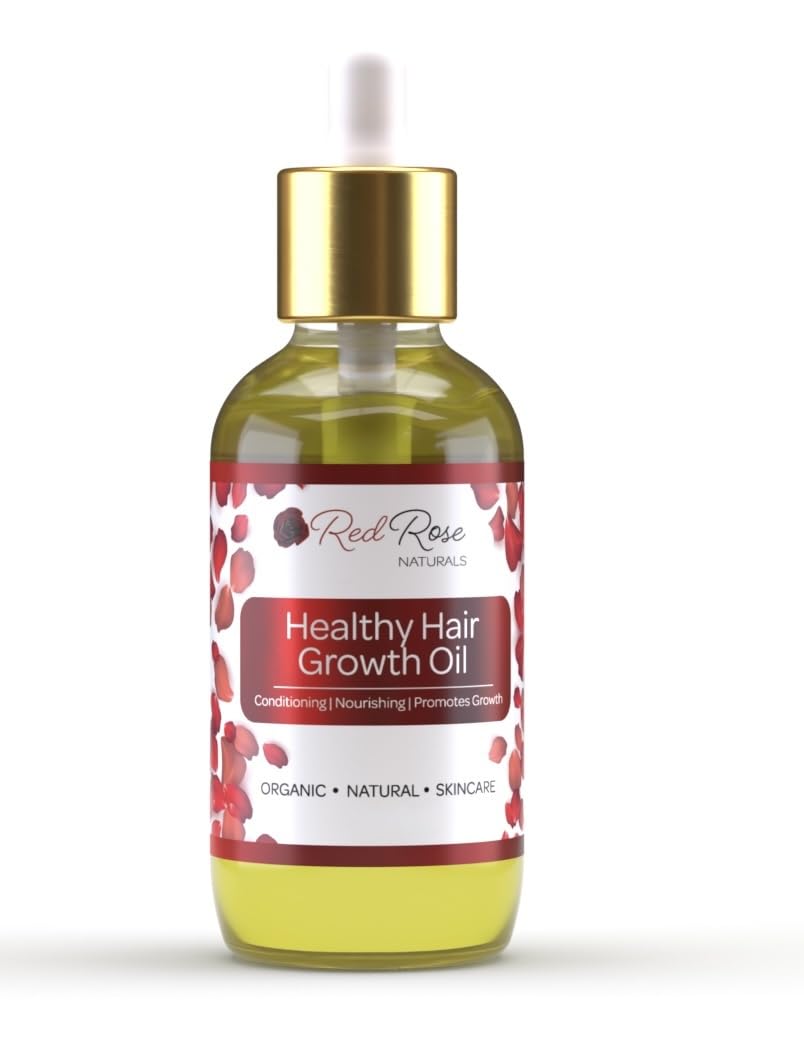 Red Rose Naturals Hair Growth Oil - Rosemary, Black Seed, Argan, Peppermint for Strong Hair, Dry Scalp, and Edges Care, Cruelty-Free, Plant-Based Ingredients - 1 fl. oz