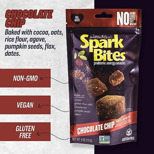 SPARK BITES - Chocolate Chip (Pack of 6) Allergen Free Vegan Healthy Energy Snack - A Steady Release of Wholesome Energy with NONE OF THE TOP 9 ALLERGENS - Vegan, Non-GMO, Gluten-Free