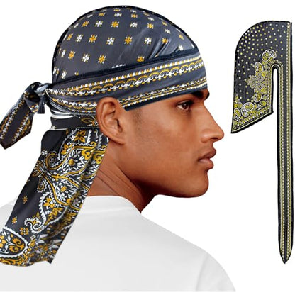 Silk Durag for Men Durag Silky Durag for Women Cool Silk Durags Du Rag with Long Tail Do Rag Headwrap