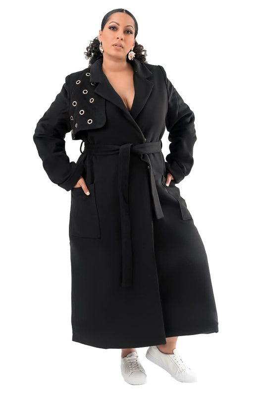 Pantora Women's Nicki Grommet Trench Coat, Black, Small