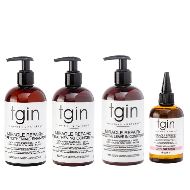 tgin The Growth Package: MRx Strengthening Shampoo and Conditioner, MRx Protective Leave In Conditioner, MRx Anti-Breakage Serum - Gift Set - For Damaged Hair - Repair - Protect - Restore