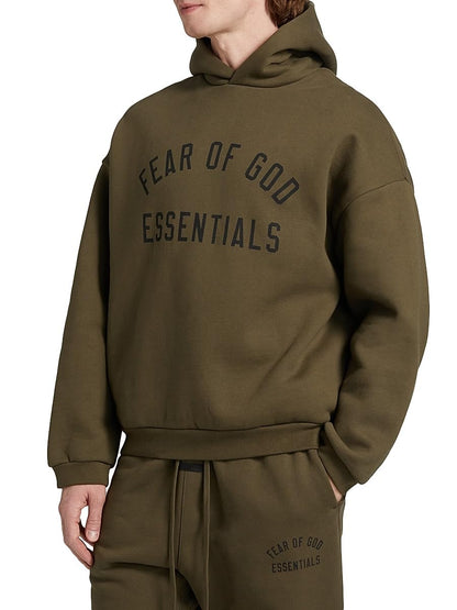 Fear of God Essentials, Logo Fleece Hoodie, Small, Olive