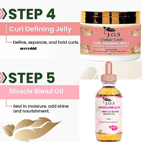 J'Organic Solutions 5-in-1 Chebe-Cado Hair Care Kit - Pre shampoo Clay Hair Mask Moisturizing Shampoo, Deep Hydration Conditioner, Hair and Miracle blend oil, Detoxifying and Curl Defining Jelly