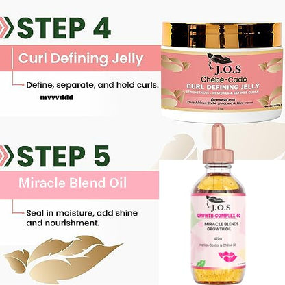 J'Organic Solutions 5-in-1 Chebe-Cado Hair Care Kit - Pre shampoo Clay Hair Mask Moisturizing Shampoo, Deep Hydration Conditioner, Hair and Miracle blend oil, Detoxifying and Curl Defining Jelly