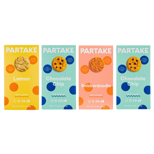 Gluten Free Partake Soft Vegan Cookies – 4 Box Variety Pack | Vegan | Dairy Free, Nut Free, Egg Free, Wheat Free, Soy Free, Safe School Snack