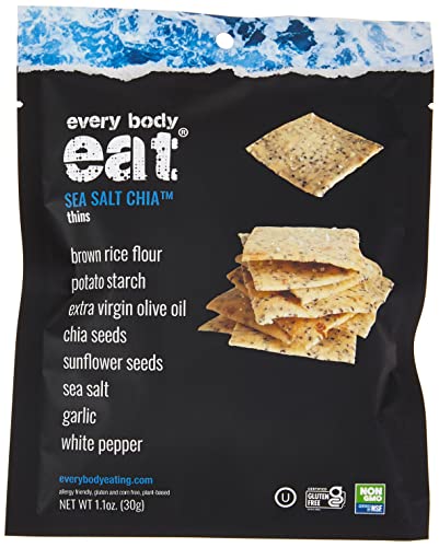 Every Body Eat Snack Thins, Sea Salt Chia, Gluten & Dairy Free, Vegan, School Lunch Snacks, Single Serve (Pack of 20)