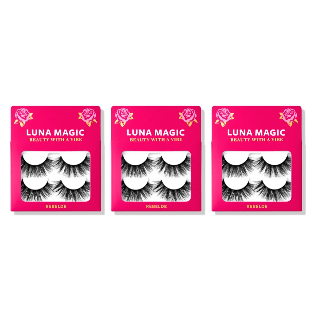 LUNA MAGIC Rebelde Faux Mink Wispy Lashes, Reusable, 3 Pack