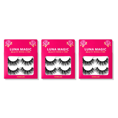 LUNA MAGIC Rebelde Faux Mink Wispy Lashes, Reusable, 3 Pack