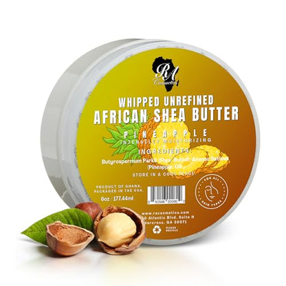 RA COSMETICS Whipped Shea Butter Pineapple - 6oz | 100% Pure & Natural African Shea Butter for Men & Women - Ultimate Handcrafted Moisturizer with Essential Vitamins for Radiant Skin