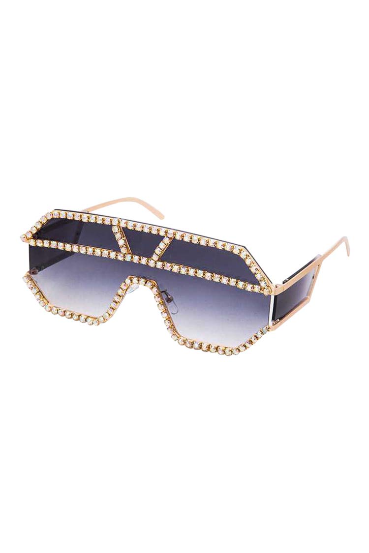 2Chique Boutique Women's Unique Crystal Pave Sunglasses (Gold Black, AB/Black)