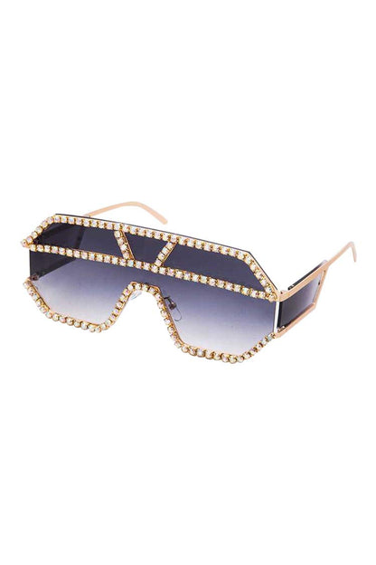 2Chique Boutique Women's Unique Crystal Pave Sunglasses (Gold Black, AB/Black)