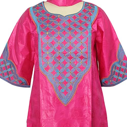 TIDOIRSA African Dresses for Women, 3/4 Sleeves Embroidery Dress With Scarf (4XL, Pink)