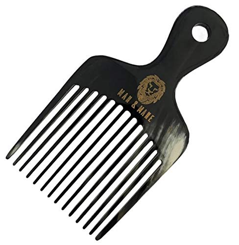 Premium Handmade 100% Oxhorn Anti-static Hair Pick Comb, for Long Thick Curly & Afro Hair and Beards