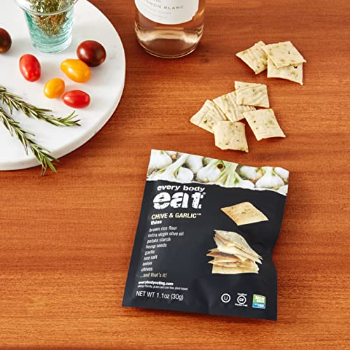 Every Body Eat Snack Thins, Chive & Garlic, Gluten & Dairy Free, Vegan, School Lunch Snacks, Single Serve (Pack of 20)