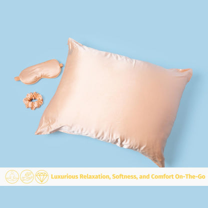 BLACKTRAVELBOX 100% Mulberry Silk Sleep Set, Luxurious Mulberry Silk Pillowcase, Scrunchie and Weighted Eye Pillow for Hair and Skin Health, Deep Sleep, Premium Grade 6A Silk (Ocean Pearl)