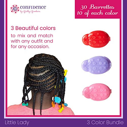 Confidence by Gabby Goodwin - Little Lady GaBBY Bows - Non-Slip Barrettes – Patented Double Sided Snap – Bows that Stay in Place and Don't Slide Out – 30 Pack – 3 Colors - Includes Children's Book