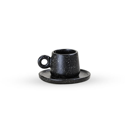 SWEET JULY Edgewater Collection Espresso Cup & Saucer Set - Durable, Hand-Thrown Ceramic, 5 oz Capacity, Perfect for Espresso & Coffee - Avail. in White, Black, Gray and Chai (Black speckled)