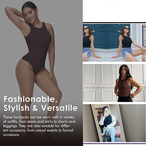 Soo slick Shapewear Bodysuit for Women Tummy Control Tops High Neck Sleeveless Bodysuit Thong Sculpting with Removable Padding Body Shaper (Brown X-Small)