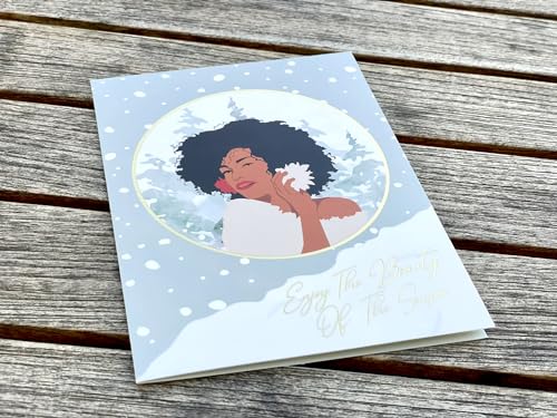 Shades of Color Enjoy The Beauty Of The Season African American Christmas Cards 5 x 6.75 inches, 15 Cards and Envelopes (X23-180)