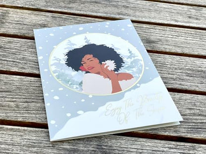 Shades of Color Enjoy The Beauty Of The Season African American Christmas Cards 5 x 6.75 inches, 15 Cards and Envelopes (X23-180)