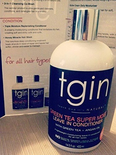 tgin Green Tea Super Moist Leave in Conditioner For Natural Hair, Argan oil, White, Green Tea, Shea butter, 13 Fl Oz