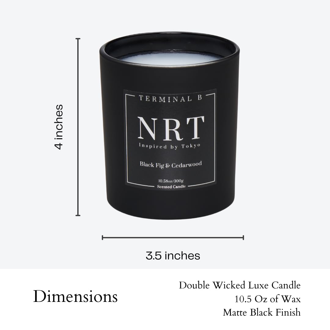 TERMINAL B Luxury Scented Candle, NRT - Tokyo: Black Fig & Cedarwood, Travel Inspired Airport Coded Candle, 10.58 oz, 60 Hour Burn Time, Made in Los Angeles