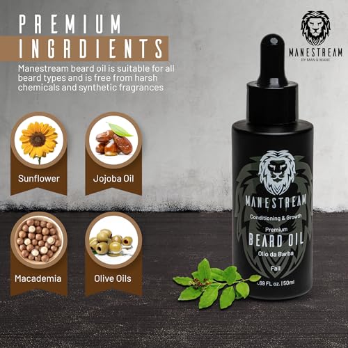 Premium Handmade Round Oxhorn Medium Stiff Natural Boar Bristle Men’s Travel Beard and Hair Care Brush with Beard Oil - Sandalwood