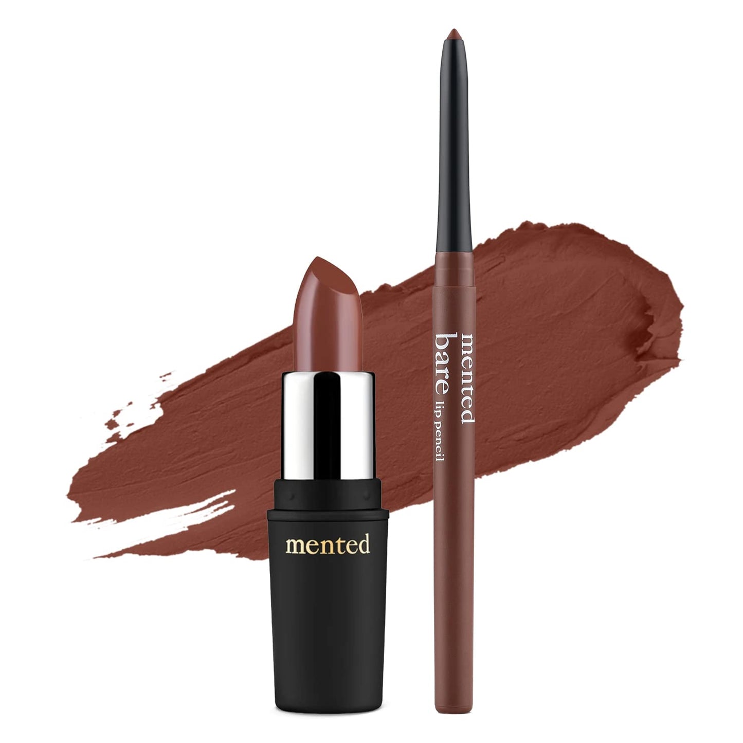 Mented Cosmetics | Semi Matte Nude Lipstick, Brown Bare & Lip Liner (Bare)