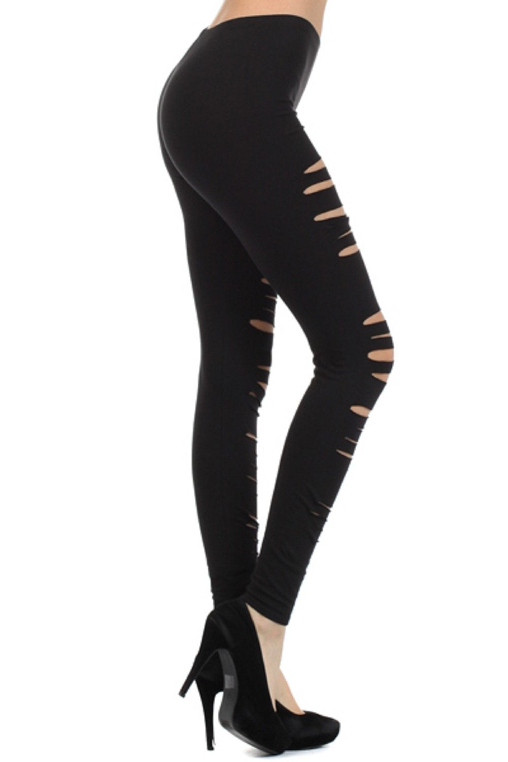 2Chique Boutique Women's Front Slashed Stretch Leggings S Black