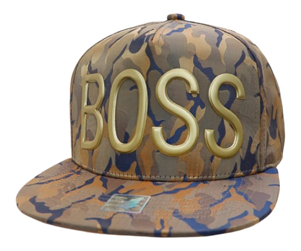 2Chique Boutique BOSS Gold Plate Embossed Camouflage Patterned Nylon Six Panel Snap Back