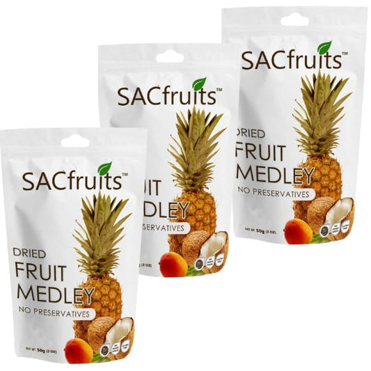 SACFruits Dried Fruit Medley 2oz | Unsweetened | Vegan | Mango, Pineapple & Coconut (3-pack)