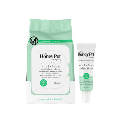 The Honey Pot Company - Feminine Anti-Itch Soothing Wipes & Anti-Itch Cream Bundle - At Home or On the Go Medicated Wipes & Cream to Relieve Itching & Discomfort - Maximum Strength - Feminine Care